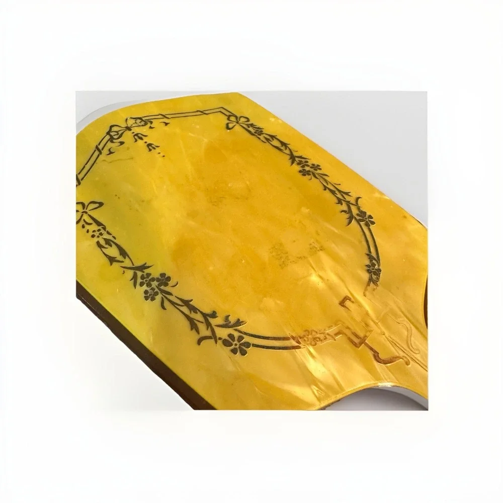 Vintage Art Deco Celluloid Vanity Mirror Yellow/Gold Pearlized 13